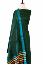 Green Maheshwari Cotton Silk Three Piece Unstitched Suit Set - Luxurion World