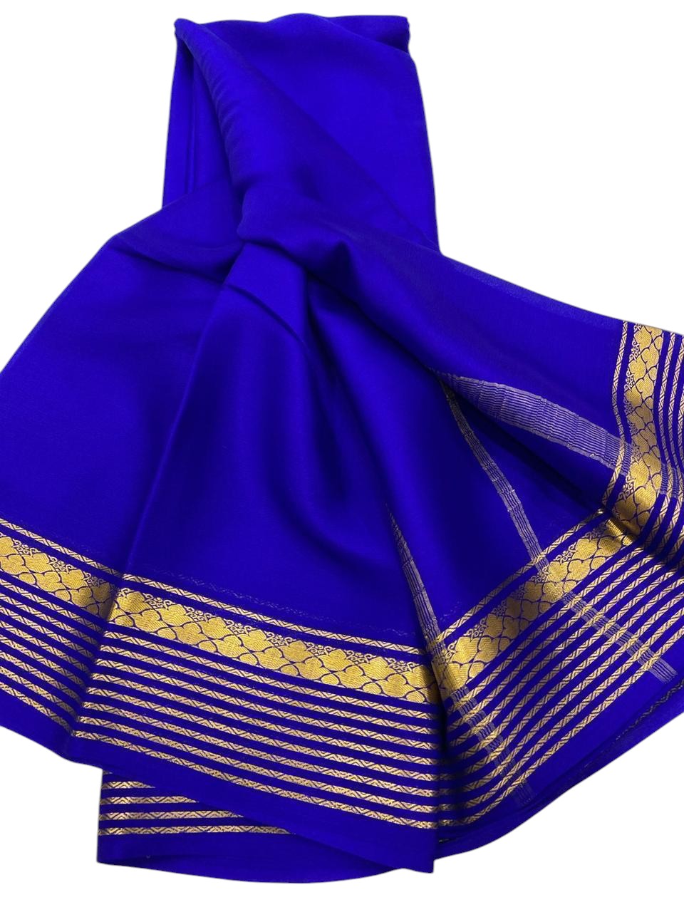 Blue Pure Silk Handloom Saree - Mysore Elegance - Luxurion World
