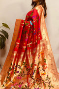 Red Paithani Pure Silk Saree Muniya Border Brocade Bridal Wedding