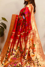 Red Paithani Pure Silk Saree Muniya Border Brocade Bridal Wedding