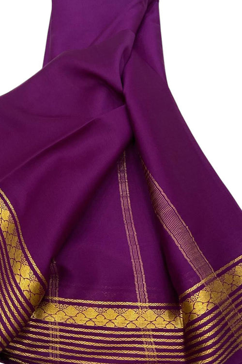 Purple Pure Mysore Silk Handloom Plain Saree - Luxurion World