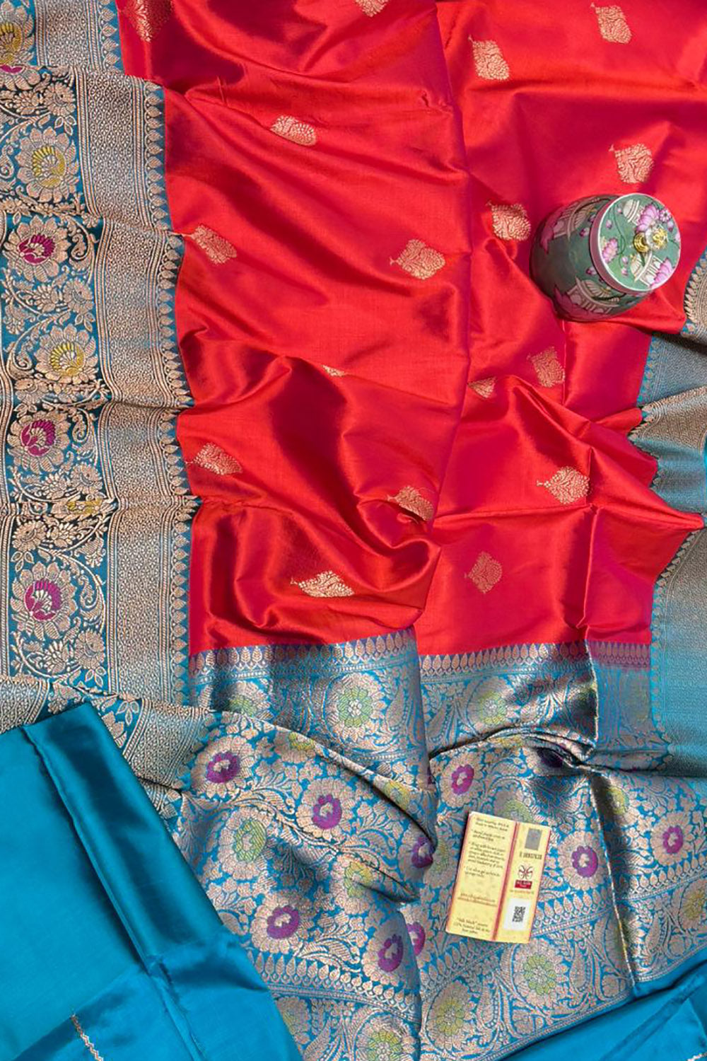 Red Handloom Banarasi Pure Katan Silk Meenakari Saree - Luxurion World