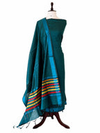 Blue Maheshwari Cotton Silk Three Piece Unstitched Suit Set - Luxurion World