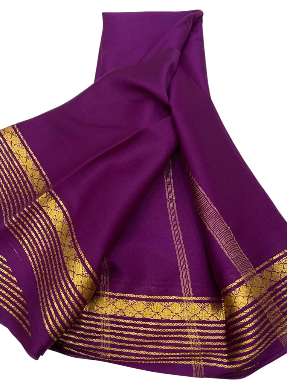 Purple Pure Mysore Silk Handloom Plain Saree - Luxurion World