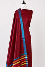 Maroon Maheshwari Cotton Silk Three Piece Unstitched Suit Set - Luxurion World