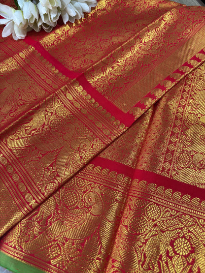 Stunning Red Kanjeevaram Handloom Pure Silk Dupatta for Women - Luxurion World