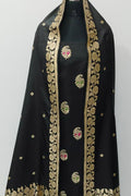 Black Pure Katan Silk Banarasi Handloom Three Piece Unstitched Suit Set - Luxurion World