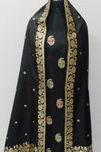 Black Pure Katan Silk Banarasi Handloom Three Piece Unstitched Suit Set - Luxurion World
