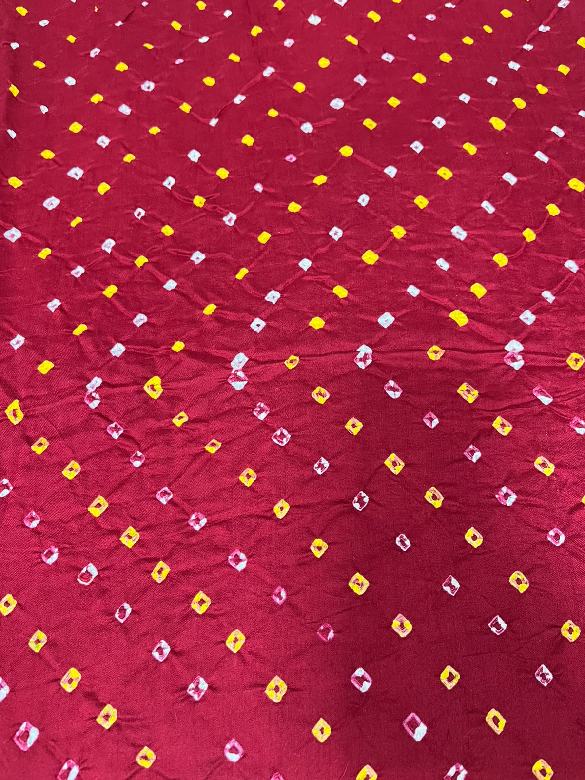 Maroon Bandhani Pure Gajji Silk Fabric Handcrafted Festive ( 1 Mtr )