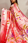 Pink Paithani Pure Silk Saree Muniya Border Brocade Bridal Wedding