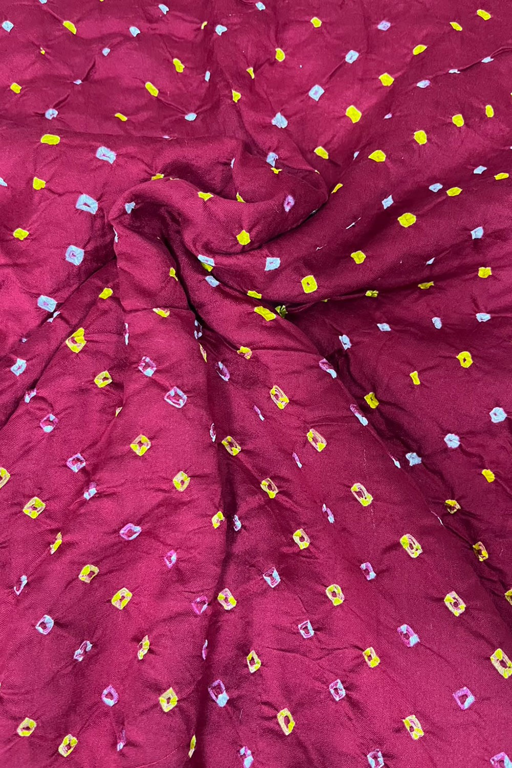Maroon Bandhani Pure Gajji Silk Fabric Handcrafted Festive ( 1 Mtr )