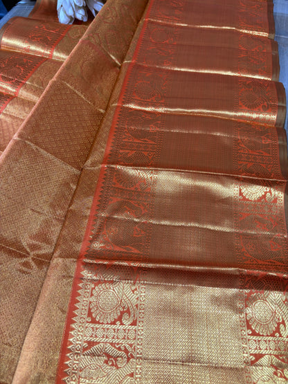 Golden Kanjeevaram Handloom Pure Silk Dupatta - Luxurion World