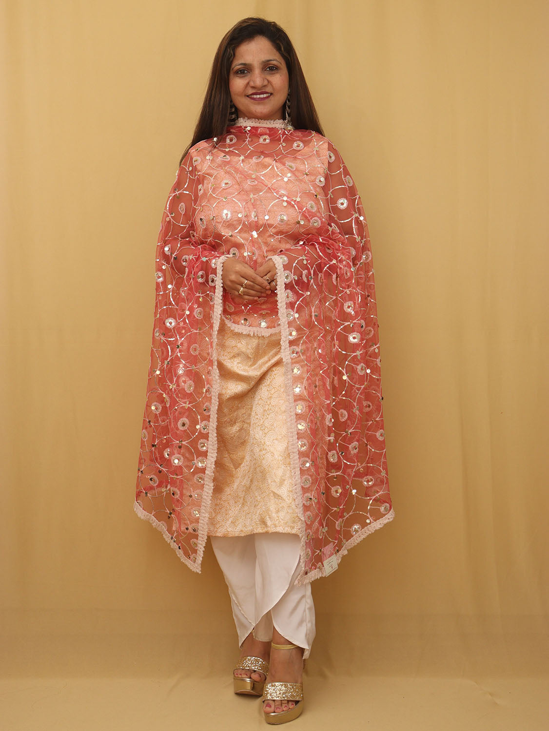 Red Trendy Net Dupatta - Luxurion World