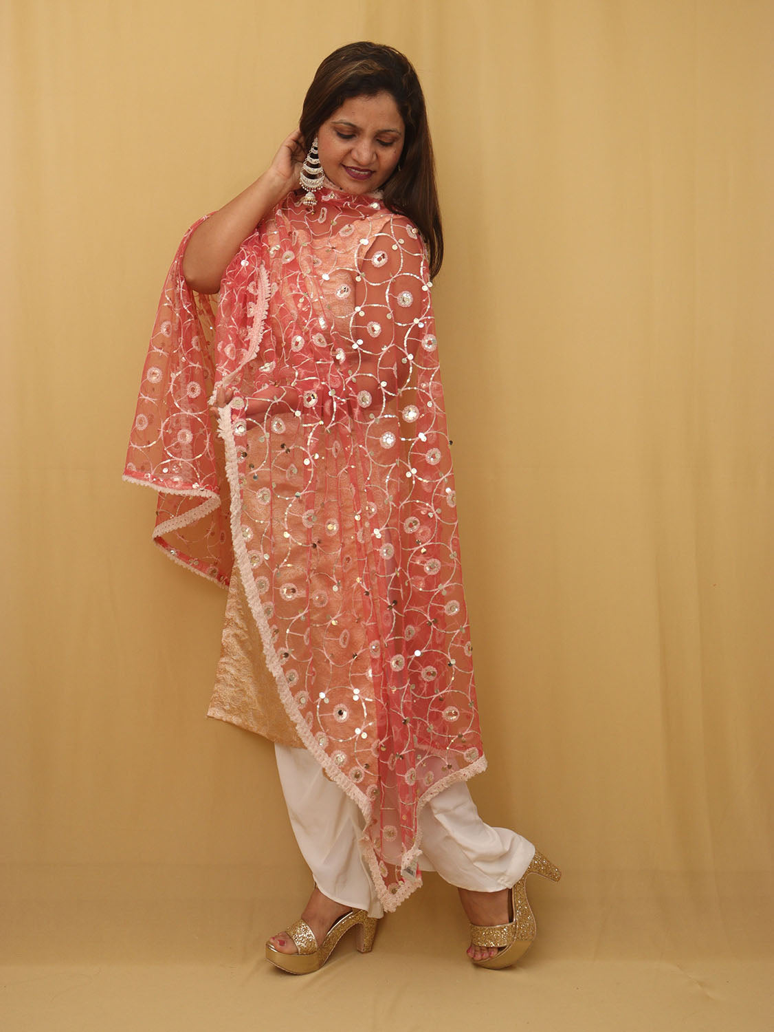 Red Trendy Net Dupatta - Luxurion World