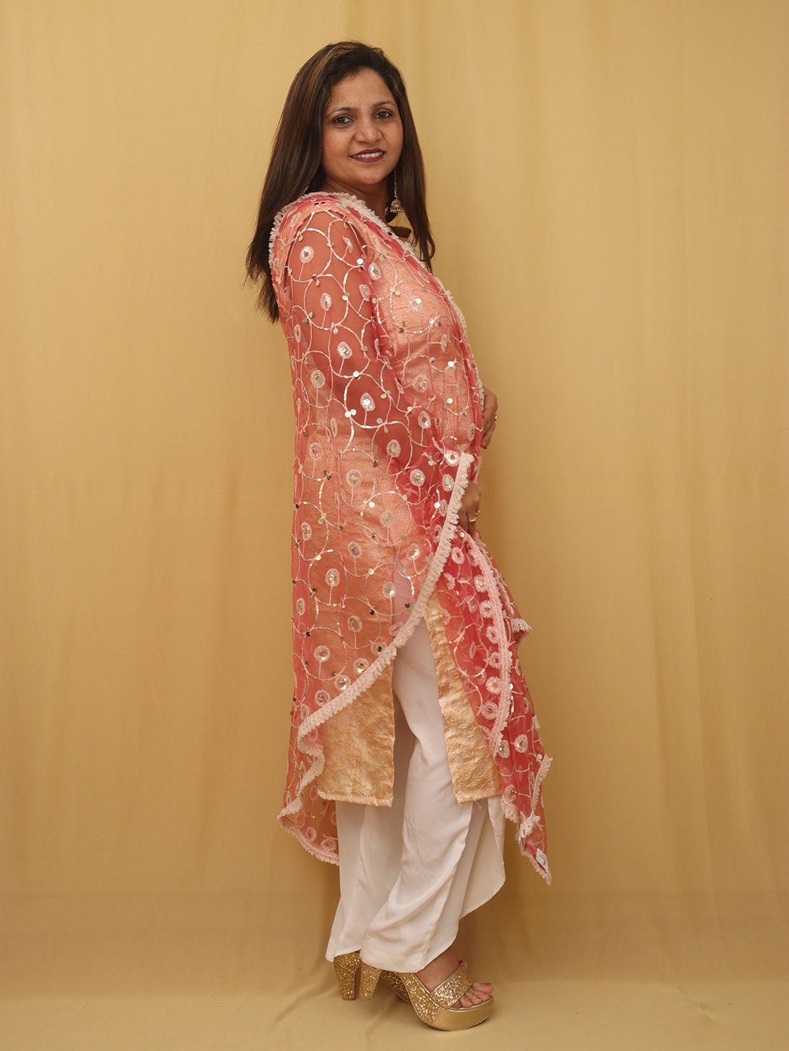 Red Trendy Net Dupatta - Luxurion World
