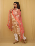 Pink And Orange Trendy Net Gota Work Dupatta - Luxurion World