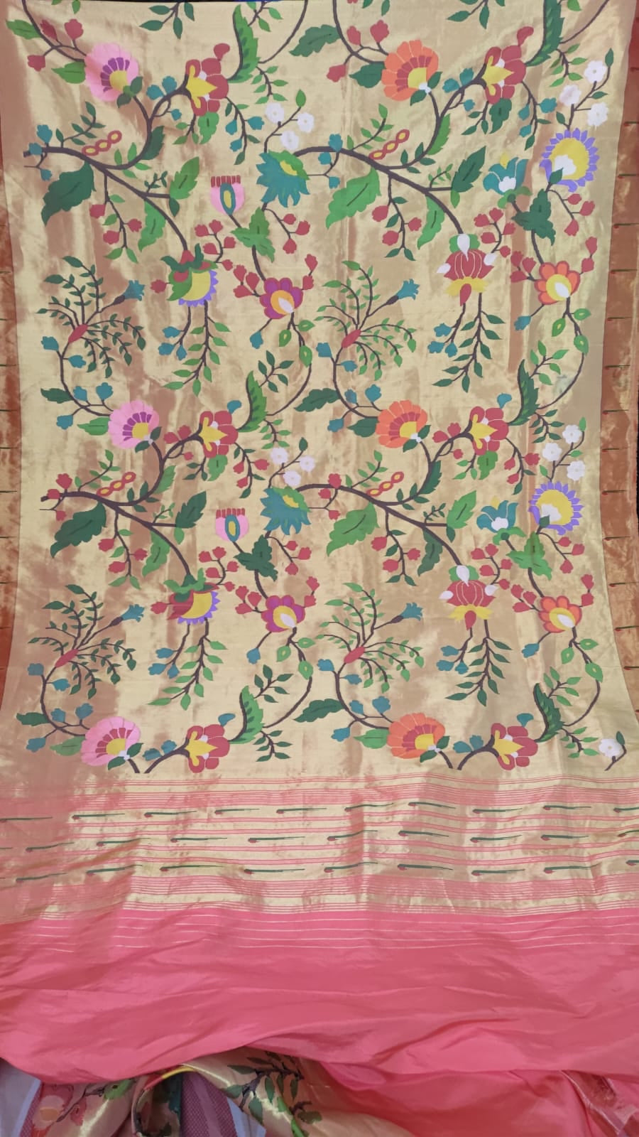 Orange Peshawari Paithani brocade Handloom Pure Silk Saree - Luxurion World
