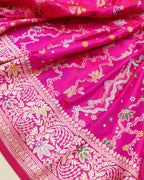 Pink Handloom Pure Banarasi Katan Silk Multi Meenakari Saree