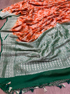 Orange Handloom Banarasi Pure Georgette Saree - Luxurion World