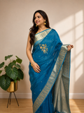 Blue Handloom Banarasi Pure Tissue Silk Embroidered Saree