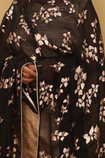 Black Trendy Georgette Foil Printed Fabric (1.5 Mtr) - Luxurion World