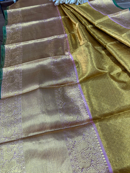 Golden Kanjeevaram Handloom Pure Silk Dupatta - Luxurion World
