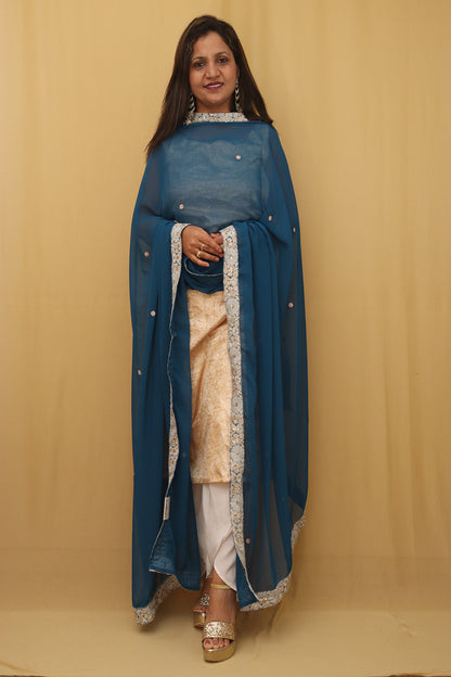 Blue Trendy Georgette Heavy Lace Dupatta - Luxurion World