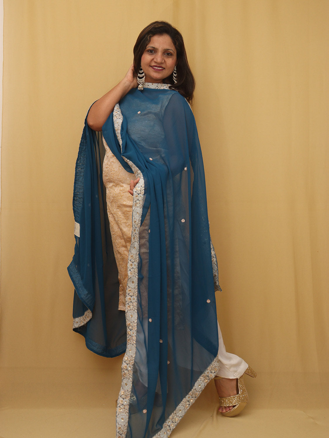 Blue Trendy Georgette Heavy Lace Dupatta - Luxurion World