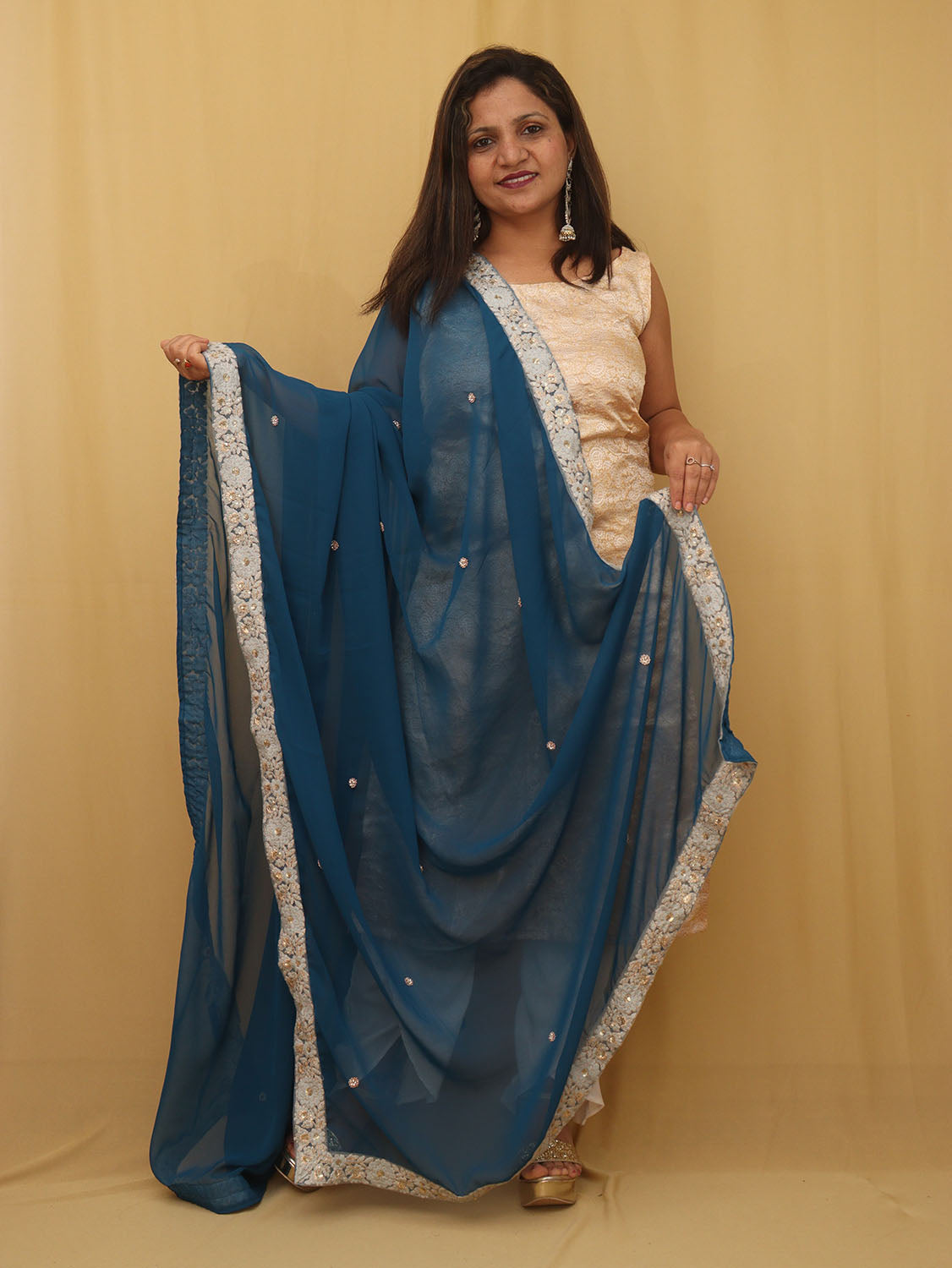 Blue Trendy Georgette Heavy Lace Dupatta - Luxurion World