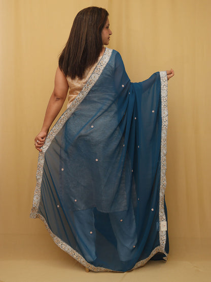 Blue Trendy Georgette Heavy Lace Dupatta - Luxurion World