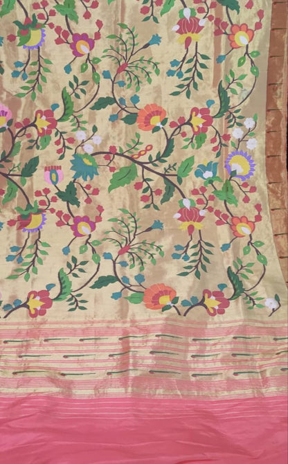 Orange Peshawari Paithani brocade Handloom Pure Silk Saree - Luxurion World
