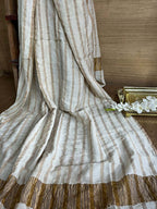 Dyeable Banarasi Handloom Pure Moonga Silk Stripes Design Dupatta - Luxurion World