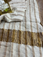 Dyeable Banarasi Handloom Pure Moonga Silk Stripes Design Dupatta - Luxurion World