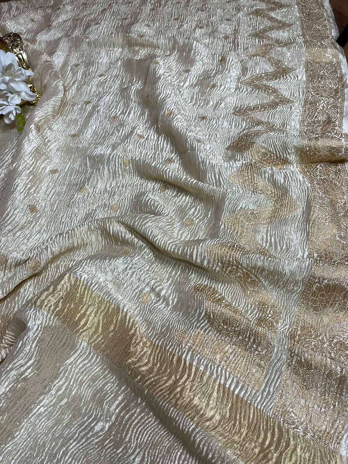 Dyeable Banarasi Handloom Pure Chiffon Crushed Booti Design Dupatta - Luxurion World