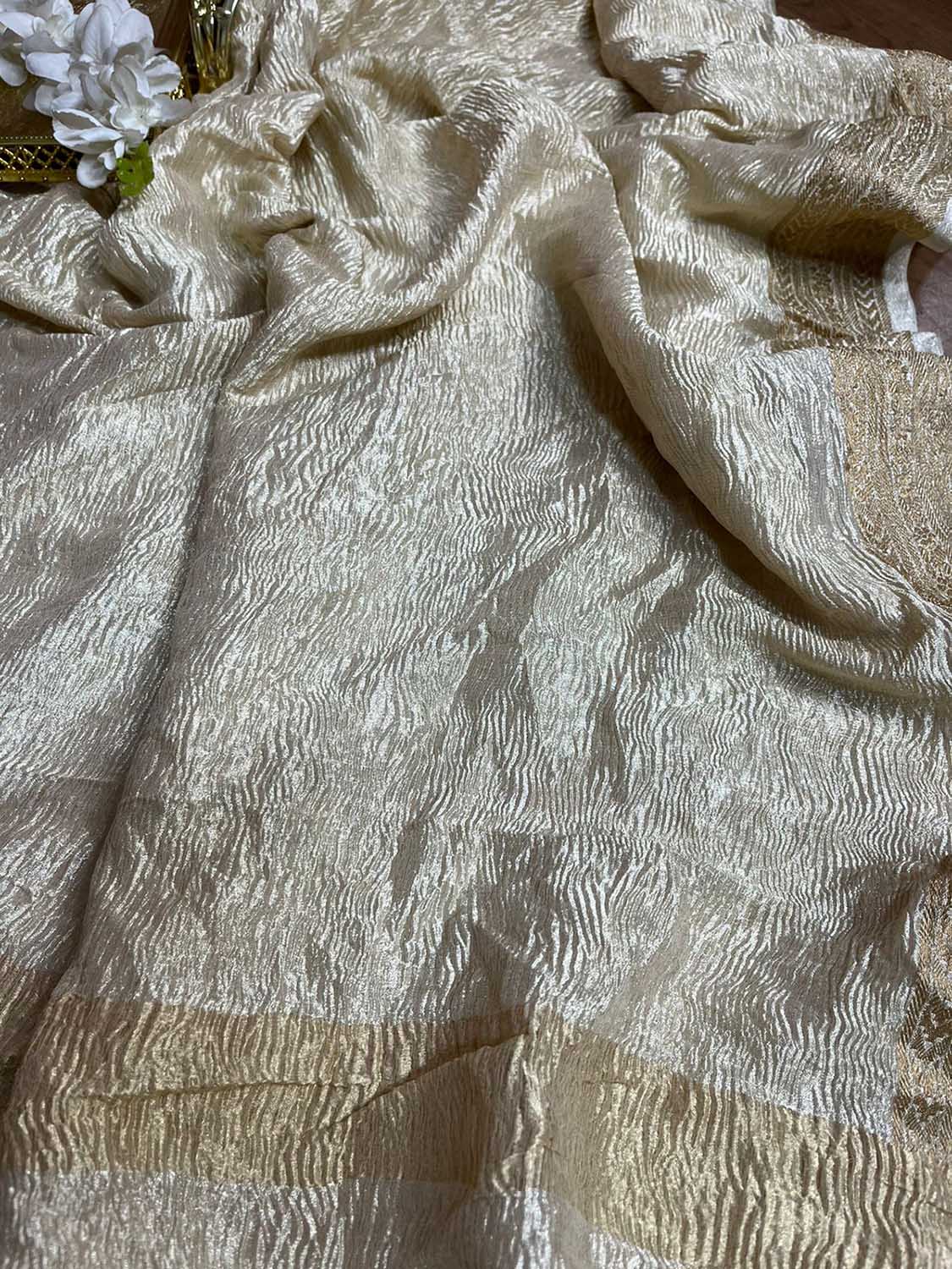 Dyeable Banarasi Handloom Pure Chiffon Crushed Plain Dupatta - Luxurion World