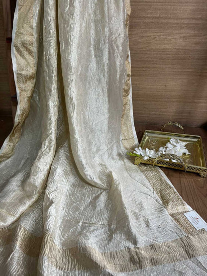 Dyeable Banarasi Handloom Pure Chiffon Crushed Plain Dupatta - Luxurion World