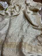 Dyeable Banarasi Handloom Pure Chiffon Crushed Plain Dupatta - Luxurion World