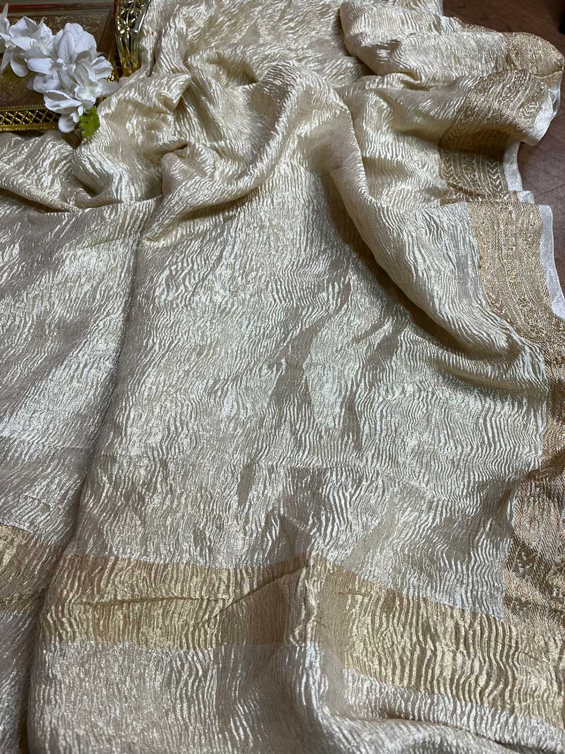 Dyeable Banarasi Handloom Pure Chiffon Crushed Plain Dupatta - Luxurion World