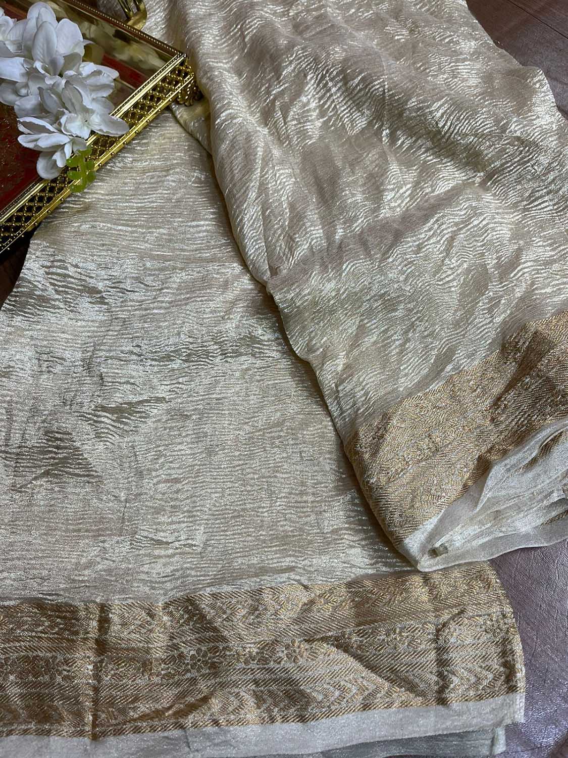 Dyeable Banarasi Handloom Pure Chiffon Crushed Plain Dupatta - Luxurion World