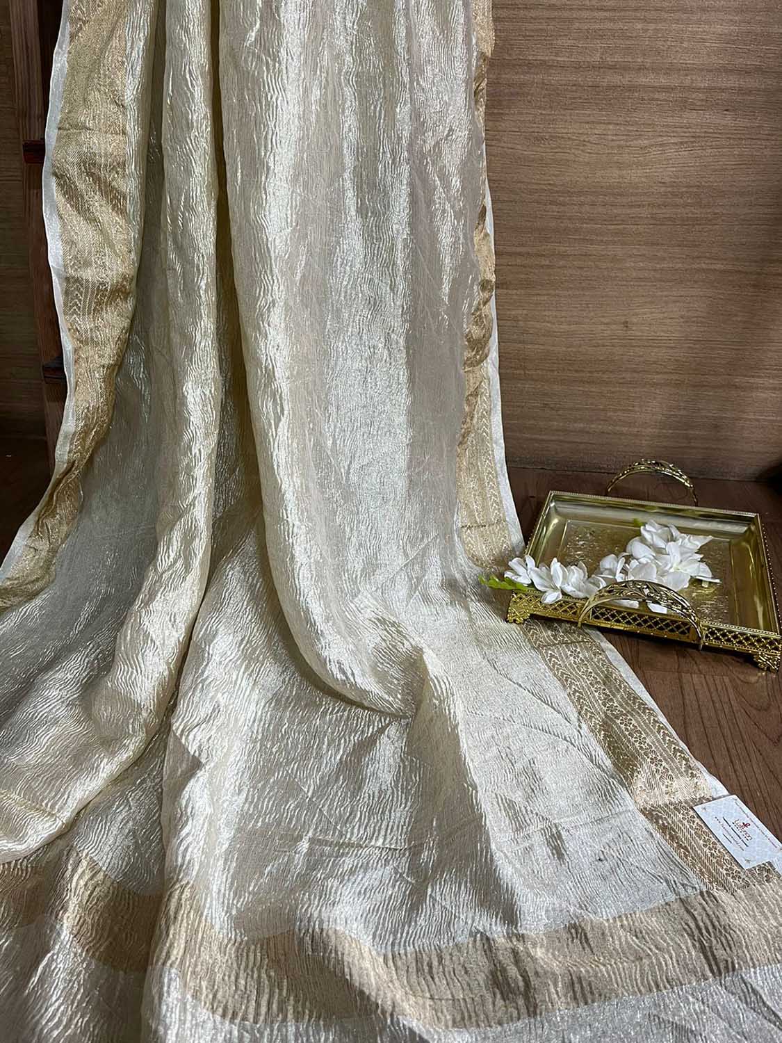 Dyeable Banarasi Handloom Pure Chiffon Crushed Plain Dupatta - Luxurion World