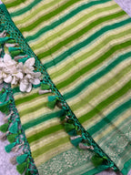 Green Banarasi Handloom Pure Chiffon Georgette Dupatta