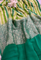 Green Banarasi Handloom Pure Chiffon Georgette Dupatta