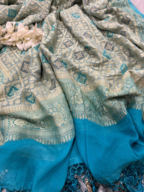 Grey Banarasi Handloom Pure Chiffon Georgette Dupatta