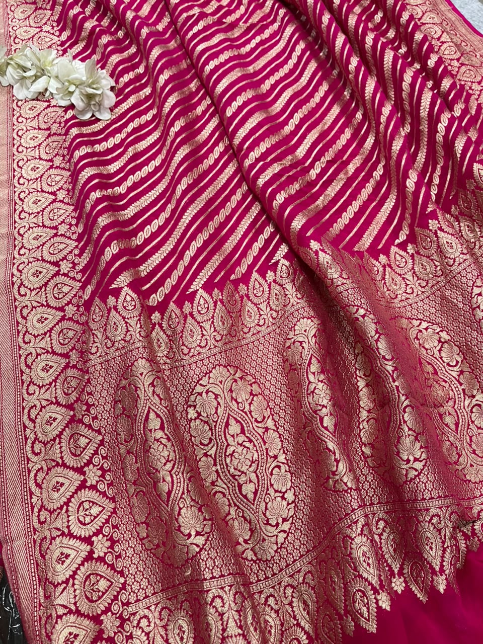 Pink Banarasi Handloom Pure Chiffon Georgette Dupatta