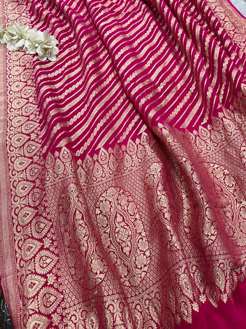 Pink Banarasi Handloom Pure Chiffon Georgette Dupatta
