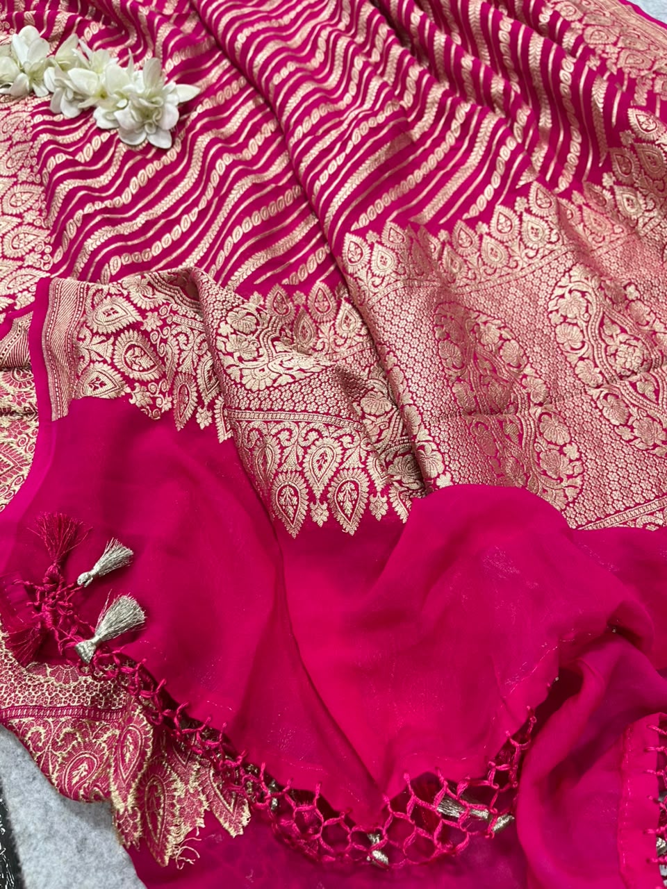 Pink Banarasi Handloom Pure Chiffon Georgette Dupatta
