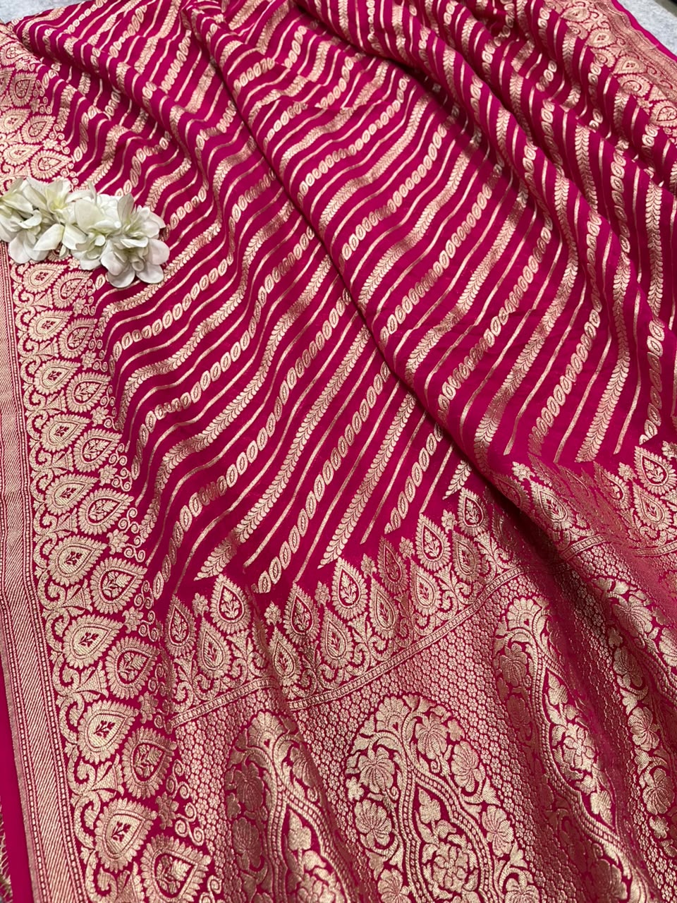 Pink Banarasi Handloom Pure Chiffon Georgette Dupatta