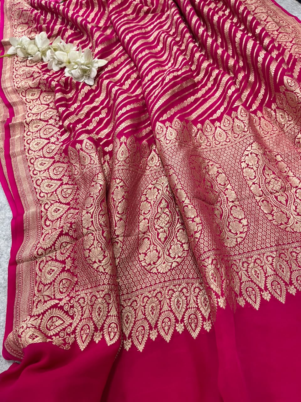 Pink Banarasi Handloom Pure Chiffon Georgette Dupatta