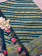 Blue Banarasi Handloom Pure Chiffon Georgette Dupatta