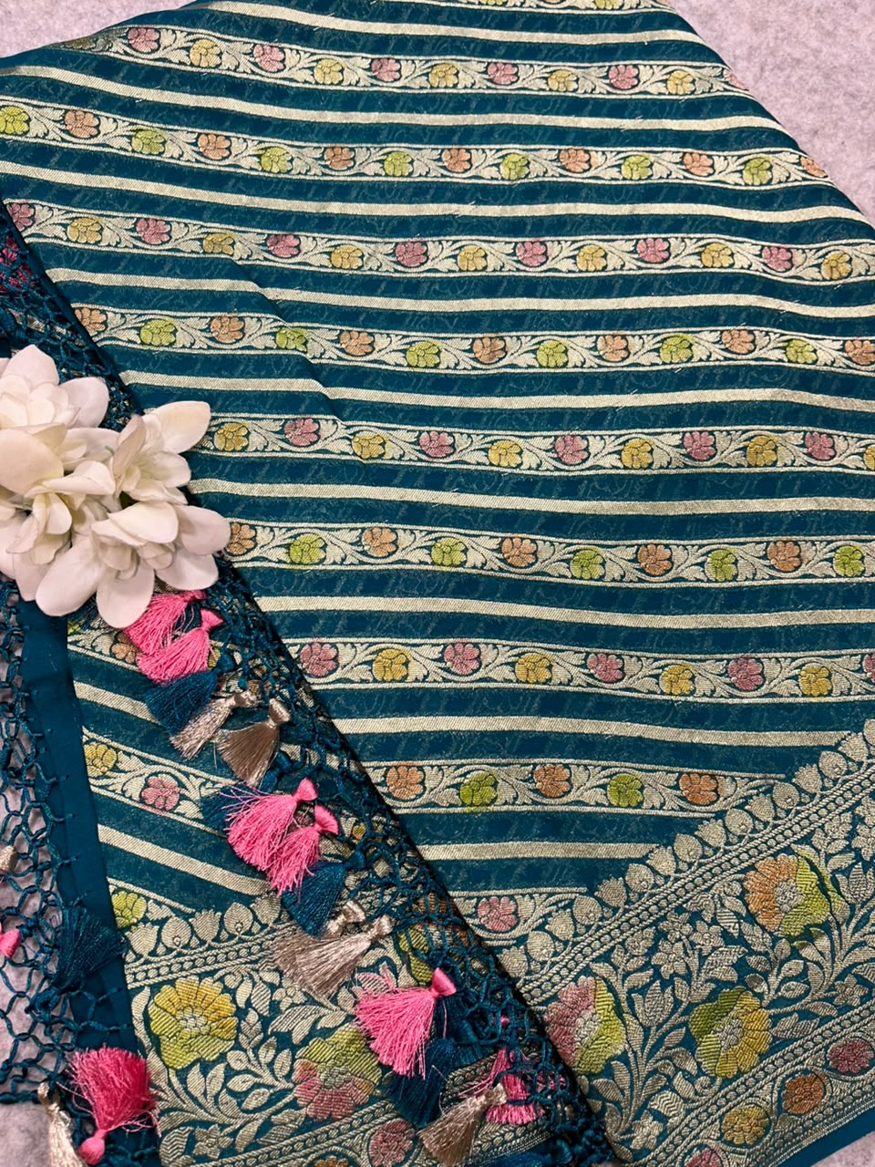 Blue Banarasi Handloom Pure Chiffon Georgette Dupatta